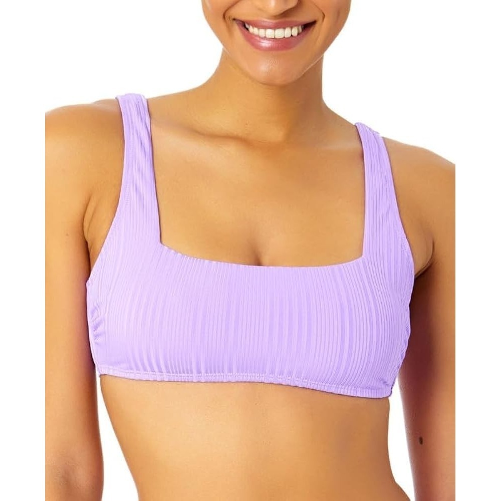 Salt & Cove PURPLE Juniors' Ribbed Square-Neck Bikini Swim Top XS